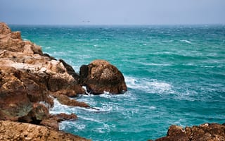 Картинка море, скалы, природа, пейзаж, океан, волны, побережье, синий, лето