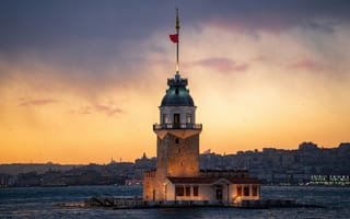 Картинка маяк, закат, Истанбул, архитектура, море, пейзаж, туризм