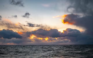 Картинка море, закат, облака, природа, пейзаж, океан, небо, вода, красота, покой