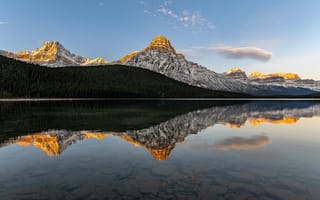 Картинка горы, озеро, природа, отражение, пейзаж, закат, лес