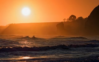 Картинка закат, серфинг, море, пейзаж, природа, океан, песок