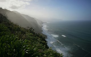 Картинка пейзаж, море, скалы, природа, берег, облака, ветер