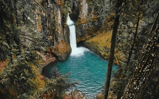 Картинка водопад, природа, лес, озеро, пейзаж, горы, вода