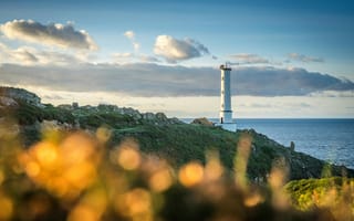 Картинка маяк, океан, природа, пейзаж, небо, скалы, свет