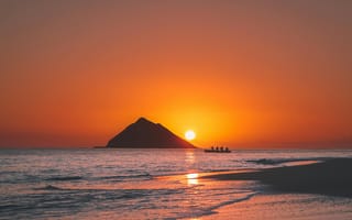 Картинка закат, остров, море, пейзаж, природа, плавание, отдых