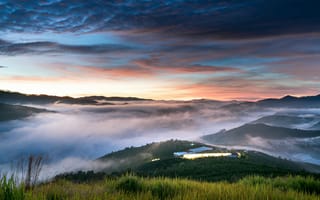 Картинка пейзаж, горы, облака, рассвет, туман, природа, красота