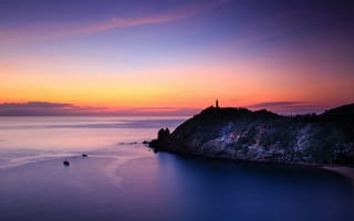 Картинка закат, море, пейзаж, остров, природа, фон, красота