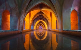 Картинка архитектура, отражение, пещера, освещение, водоем, исторический, атмосфера