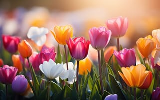 Картинка цветы, тюльпаны, природа, весна, красота, пейзаж, яркие цвета