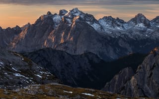 Картинка горы, природа, пейзаж, закат, снег, скалы, пейзажные обои