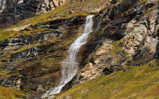 Картинка водопад, природа, горы, пейзаж, камни, зелень, вода