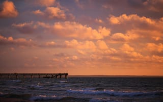 Картинка море, закат, пирс, облака, природа, пейзаж, вода