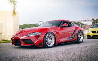 Картинка автомобиль, спорткар, Тойота, красный, дизайн, дорога, мощность, колеса, тюнинг, фото