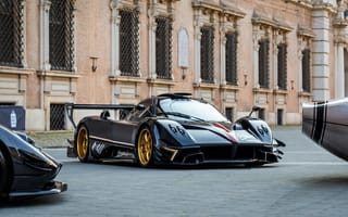 Картинка автомобиль, суперкар, Pagani, черный, колеса, дизайн, город