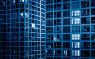 Картинка город, ночь, здания, архитектура, освещение, урбанистика, синий