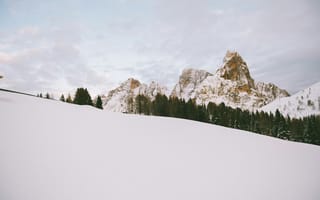 Картинка горы, зима, снег, природа, пейзаж, лес, небо