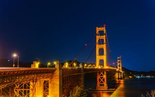 Картинка мост, золотые ворота, ночь, пейзаж, город, архитектура, свет