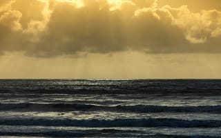 Картинка море, закат, облака, пейзаж, природа, волны, свет