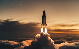Картинка ракета, космос, запуск, облака, небо, космический корабль, пейзаж