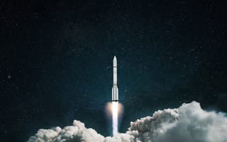 Картинка ракета, космос, запуск, облака, звезды, космический, технология