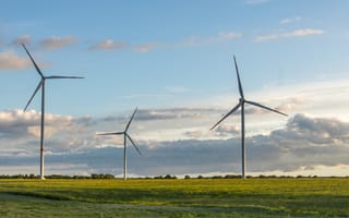 Картинка ветряные мельницы, природа, пейзаж, небо, зеленое поле, экология, энергия