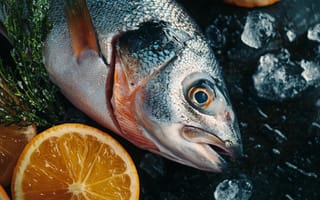 Картинка рыба, апельсин, еда, кулинария, продукты, морепродукты, натюрморт