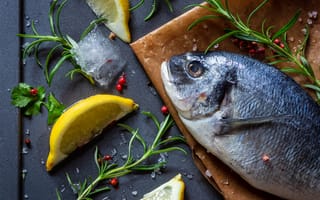 Картинка рыба, лимон, зелень, еда, кулинария, рецепт, продукты