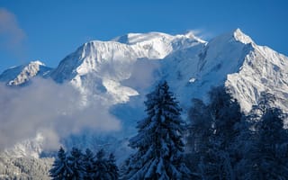 Картинка горы, зима, снег, природа, пейзаж, лес, облака