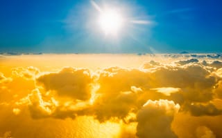 Картинка небо, облака, солнце, закат, природа, пейзаж, море