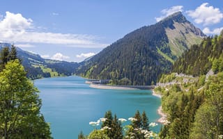 Картинка природа, горы, озеро, пейзаж, лес, небо, вода, лето, отдых, красота