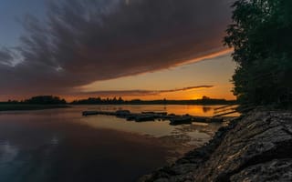 Картинка закат, озеро, природа, пейзаж, мирный, водоем, небо