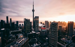 Картинка город, небоскрёбы, закат, Торонто, архитектура, панорама, современный