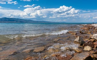 Картинка море, пейзаж, небо, камни, волны, природа, отдых