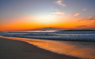 Картинка закат, море, пляж, природа, пейзаж, океан, волны, небо, песок, отражение