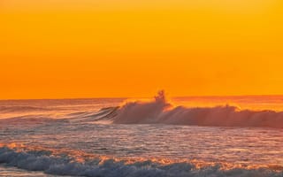 Картинка океан, закат, волны, пейзаж, море, природа, солнце