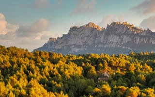 Картинка горы, природа, пейзаж, лес, осень, закат, скалы