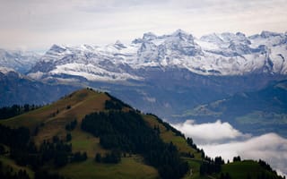 Картинка горы, природа, пейзаж, снег, лес, облака, альпы