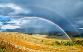 Картинка радуга, пейзаж, природа, горы, небо, дождь, осень