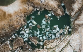 Картинка лед, вода, природа, пейзаж, камни, горы, зима