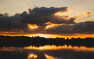 Картинка закат, природа, озеро, облака, отражение, пейзаж, мирный, красота, вечер, спокойствие