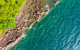 Картинка море, пейзаж, природа, скалы, водоем, зелень, отдых