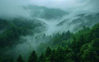 Картинка лес, туман, природа, горы, пейзаж, зелень, спокойствие