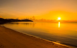 Картинка закат, море, пляж, природа, пейзаж, спокойствие, солнце