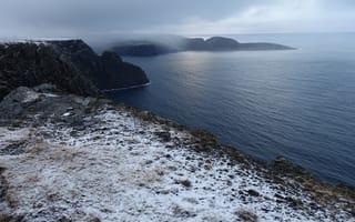 Картинка море, скалы, пейзаж, облака, зима, природа, горы