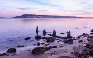 Картинка пейзаж, море, закат, скалы, песок, природа, водоем