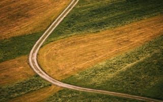 Картинка пейзаж, дорога, поля, природа, зелень, осень, сельская местность