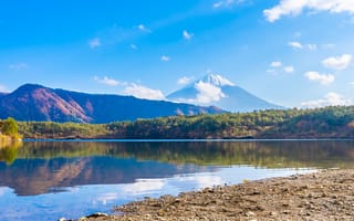 Картинка гора, озеро, природа, пейзаж, Фудзияма, осень, отражение