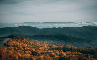 Картинка осень, горы, пейзаж, природа, лес, облака, цвета