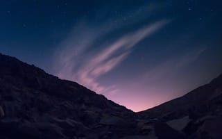 Картинка ночное небо, горы, звезды, облака, пейзаж, природа, темнота