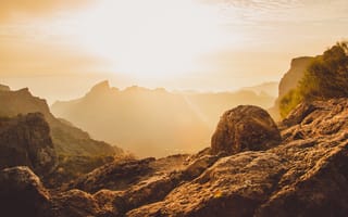 Картинка горы, закат, природа, пейзаж, камни, свет, пейзажный фон